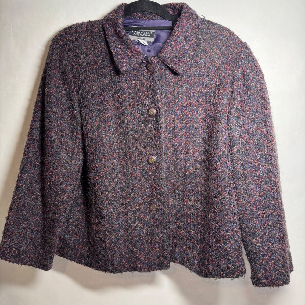 Mohair Blend‎ NOUVEAUX Women's Preppy Blazer Jacket Multicolor Academia 16 W